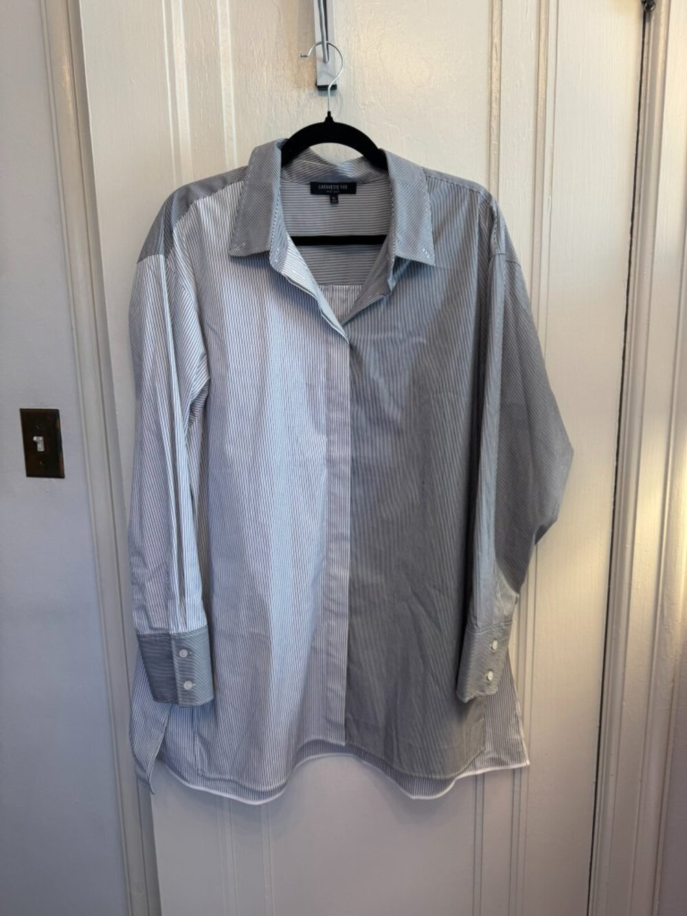 Lafayette 148 New York Contrasting Stripe Longline Button Down Shirt XL